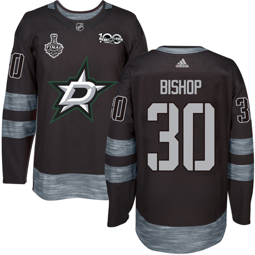 Men Adidas Dallas Stars 30 Ben Bishop Black 1917-2017 100th Anniversary 2020 Stanley Cup Final Stitched NHL Jersey